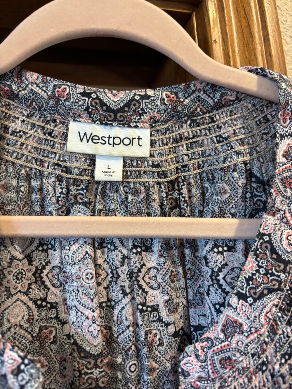 Westport Paisley Print Top in Black and Blush